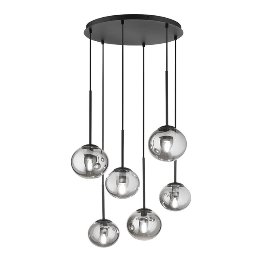 Ondaluce - Lustră suspendată pe cablu JEWEL 6xE14/10W/230V Ø 55 cm negru/negru fumuriu