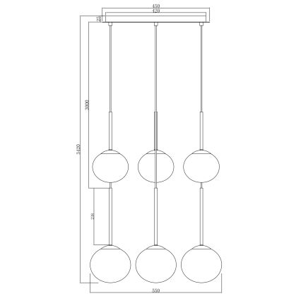 Ondaluce - Lustră suspendată pe cablu JEWEL 6xE14/10W/230V Ø 55 cm negru/negru fumuriu
