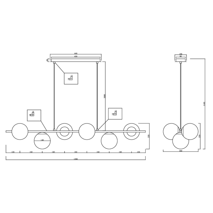 Ondaluce - Lustră suspendată pe cablu MONILE, 6xE14/10W/230V, auriu/alb