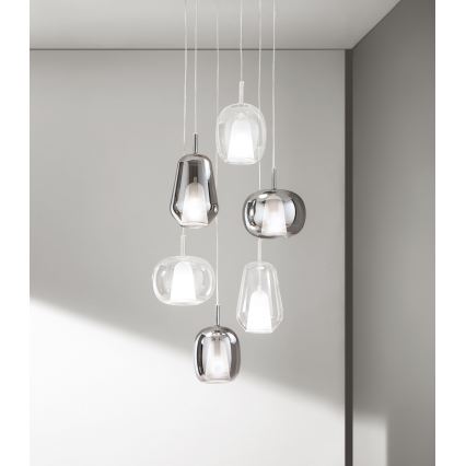 Ondaluce - Lustră suspendată pe cablu THELMA 1xE27/15W/230V Ø 19 cm auriu/transparent