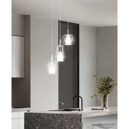 Ondaluce - Lustră suspendată pe cablu THELMA 1xE27/15W/230V Ø 19 cm auriu/transparent