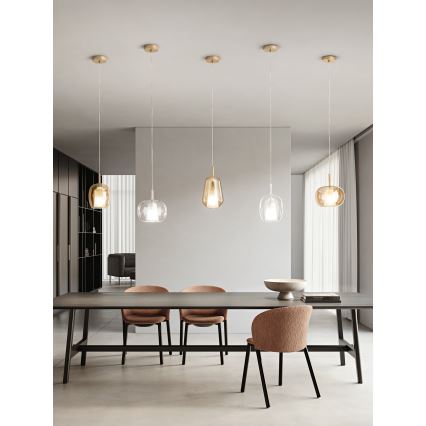 Ondaluce - Lustră suspendată THELMA, 1xE27/15W/230V, Ø 19,5 cm, auriu/bej fumuriu