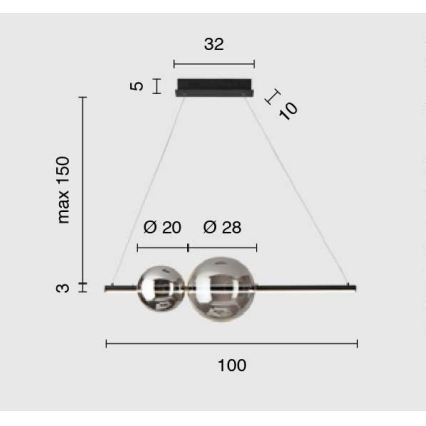 Ondaluce - Lustru LED dimabil pe cablu FUFI LED/40W/230V, negru/negru fumuriu