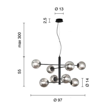 Ondaluce - Lustru pe cablu ELISEO 8xE14/10W/230V diam. 97 cm auriu/bej fumuriu