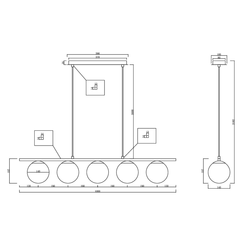 Ondaluce - Lustru suspendat pe cablu MONILE 5xE14/10W/230V auriu/alb