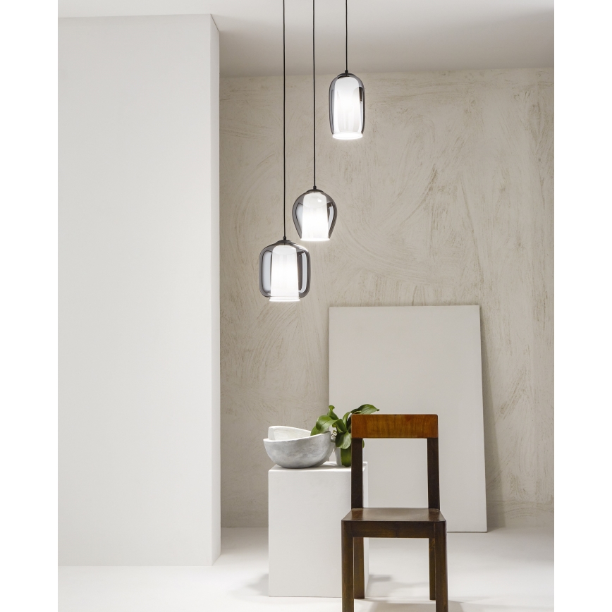 Ondaluce - Pendul BONNIE pe cablu, 1xE27/15W/230V, diametru 15 cm, negru fumuriu