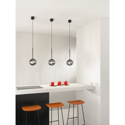 Ondaluce - Pendul cu cablu JEWEL 1xE14/10W/230V Ø 17 cm negru/fumuriu