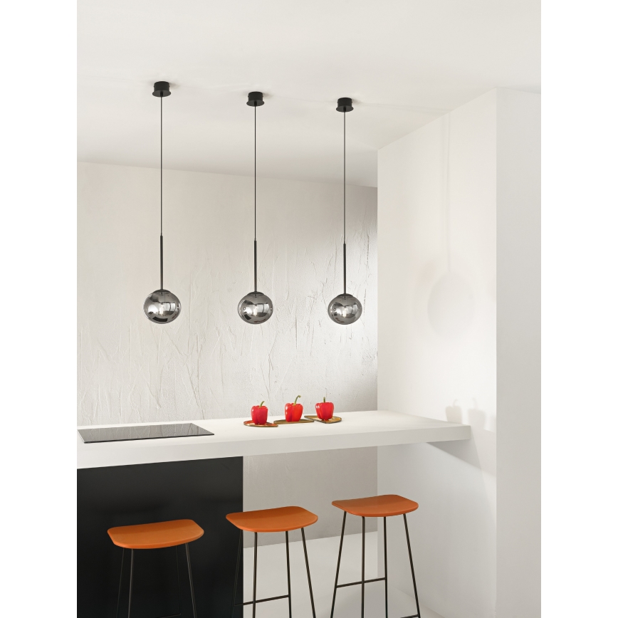 Ondaluce - Pendul cu cablu JEWEL 1xE14/10W/230V Ø 17 cm negru/fumuriu