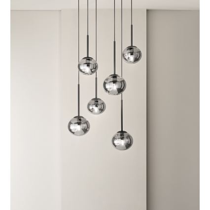 Ondaluce - Pendul cu cablu JEWEL 1xE14/10W/230V Ø 17 cm negru/fumuriu
