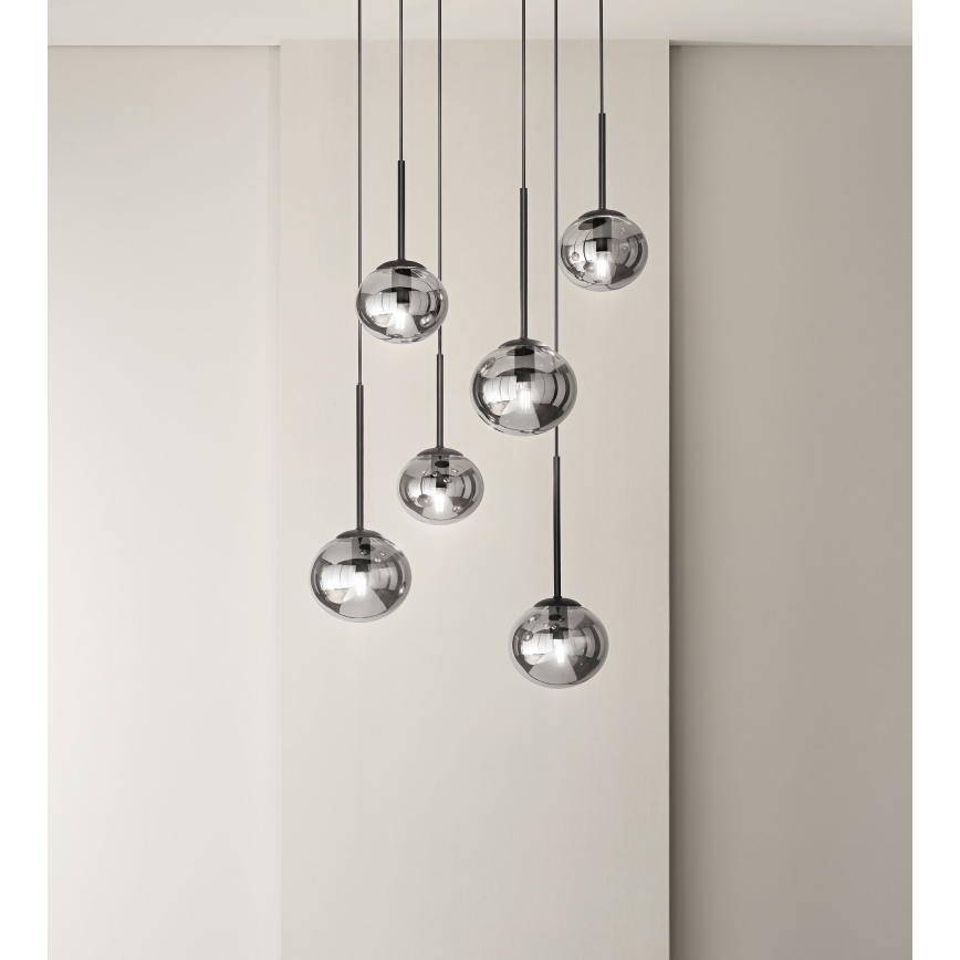 Ondaluce - Pendul cu cablu JEWEL 1xE14/10W/230V Ø 17 cm negru/fumuriu