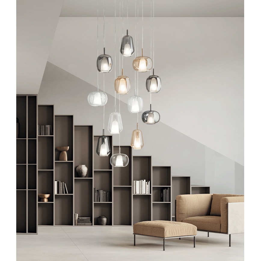 Ondaluce - Pendul pe cablu THELMA 1xE27/15W/230V bej fumuriu