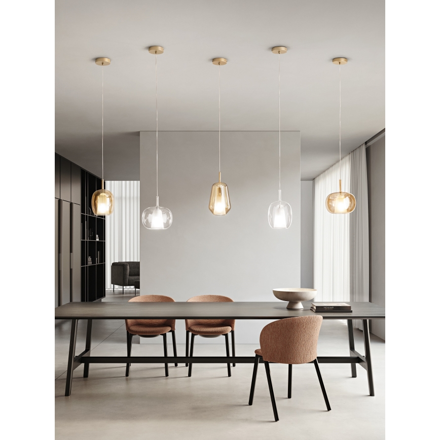 Ondaluce - Pendul pe cablu THELMA 1xE27/15W/230V, Ø 19,5 cm, auriu/transparent
