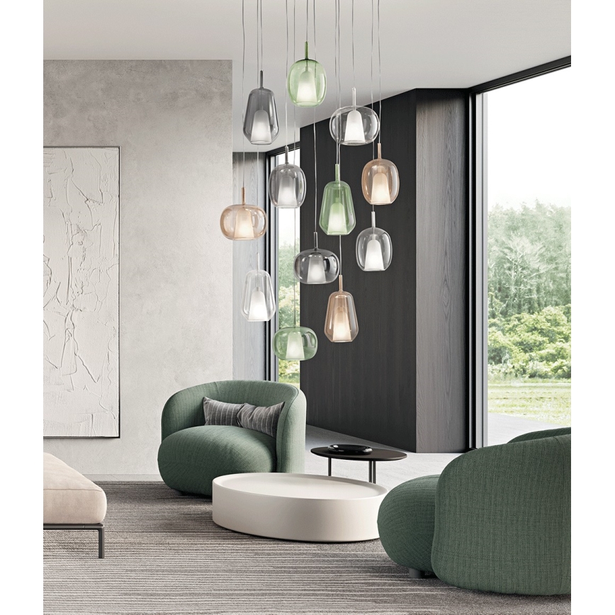 Ondaluce - Pendul pe cablu THELMA 1xE27/15W/230V, Ø 19,5 cm, auriu/transparent