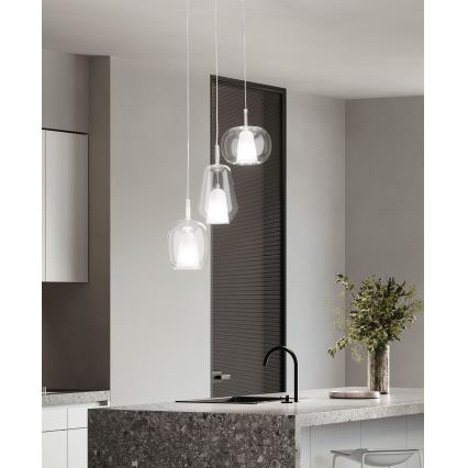 Ondaluce - Pendul pe cablu THELMA 1xE27/15W/230V, Ø 19,5 cm, auriu/transparent