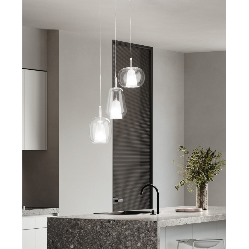 Ondaluce - Pendul pe cablu THELMA 1xE27/15W/230V, Ø 19,5 cm, auriu/transparent