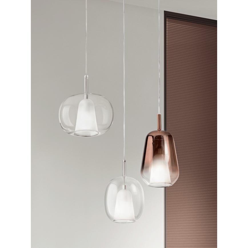 Ondaluce - Pendul pe cablu THELMA 1xE27/15W/230V, Ø 19,5 cm, auriu/transparent