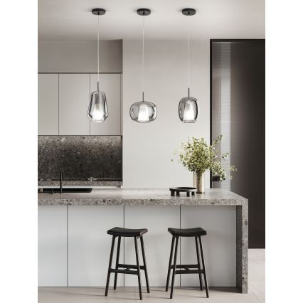 Ondaluce - Pendul pe cablu THELMA, 1xE27/15W/230V, Ø 19 cm, negru/gri fumuriu