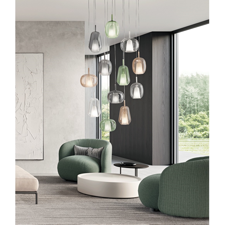 Ondaluce - Pendul pe cablu THELMA 1xE27/15W/230V Ø 25 cm auriu/transparent