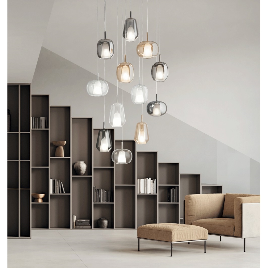 Ondaluce - Pendul suspendat pe cablu THELMA, 1xE27/15W/230V, gri fumuriu