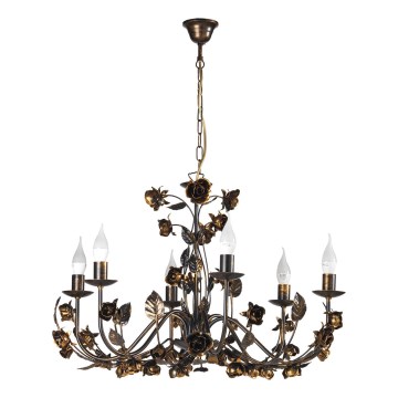 ONLI - Candelabru suspendat CAROLINA cu lanț, 6x E14, 6W, 230V, finisaj bronzat