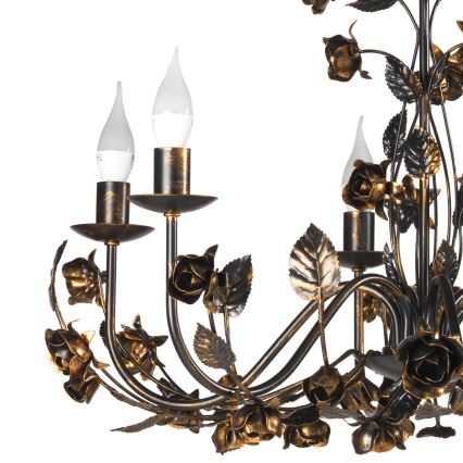 ONLI - Candelabru suspendat CAROLINA cu lanț, 6x E14, 6W, 230V, finisaj bronzat