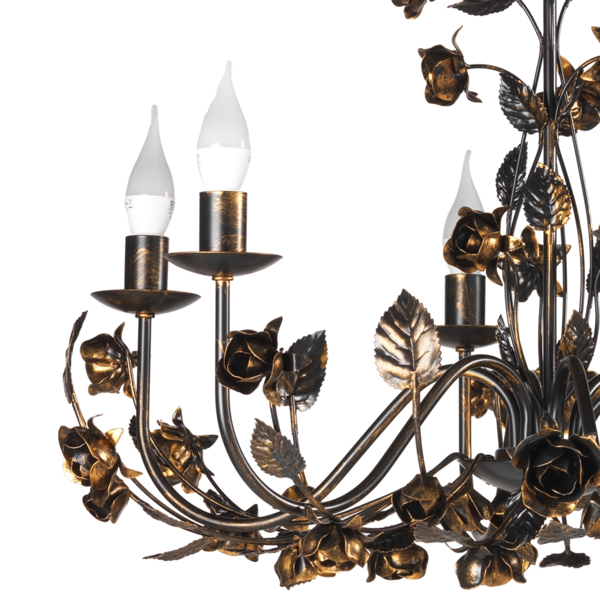 ONLI - Candelabru suspendat CAROLINA cu lanț, 6x E14, 6W, 230V, finisaj bronzat