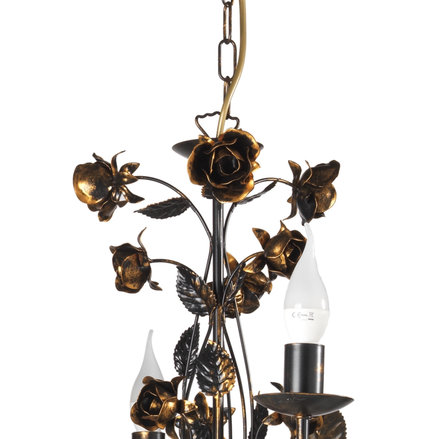 ONLI - Candelabru suspendat CAROLINA cu lanț, 6x E14, 6W, 230V, finisaj bronzat