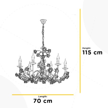 ONLI - Candelabru suspendat CAROLINA cu lanț, 6x E14, 6W, 230V, finisaj bronzat