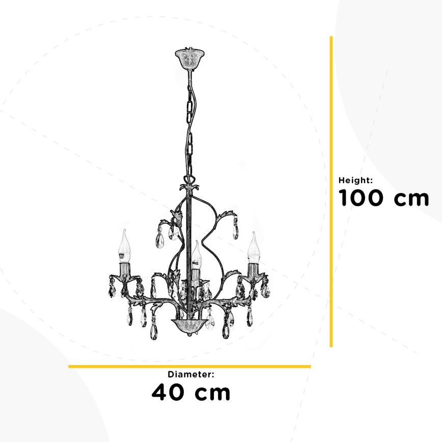 ONLI - Candelabru TERESA cu lanț, 3x E14, 6W, 230V, alb