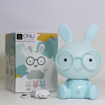 ONLI - Lampă de veghe LED reglabilă pentru copii PUPPIES, LED/3W/230V, 22 cm, iepuraș/albastru