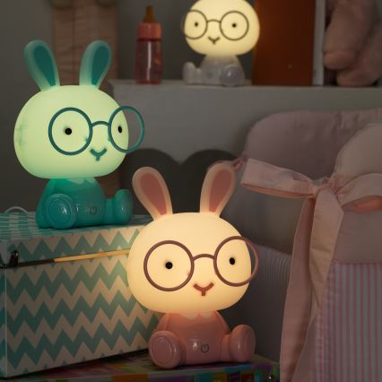 ONLI - Lampă de veghe LED reglabilă pentru copii PUPPIES, LED/3W/230V, 22 cm, iepuraș/albastru