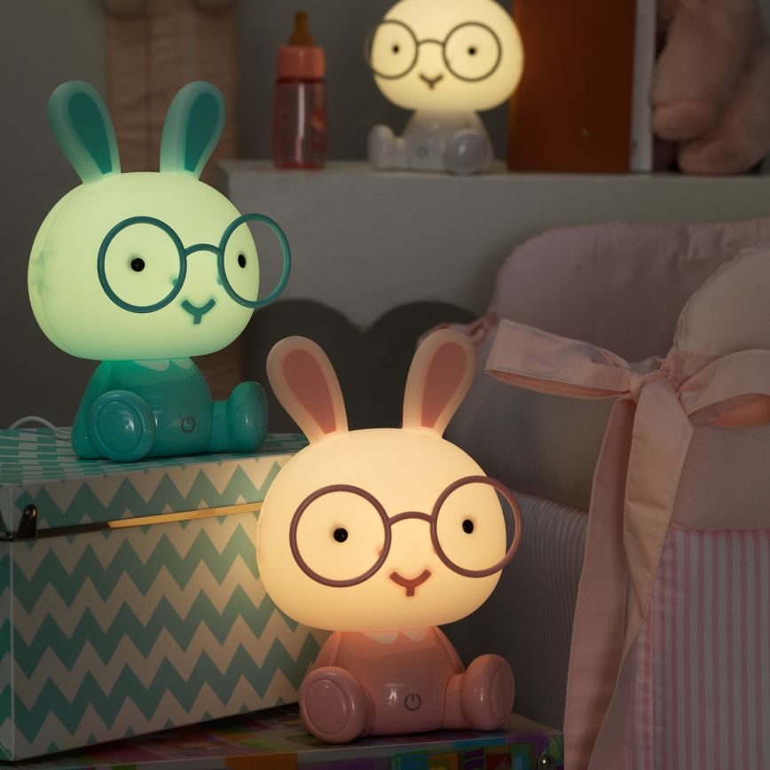 ONLI - Lampă de veghe LED reglabilă pentru copii PUPPIES, LED/3W/230V, 22 cm, iepuraș/albastru