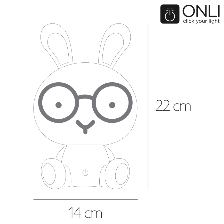 ONLI - Lampă de veghe LED reglabilă pentru copii PUPPIES, LED/3W/230V, 22 cm, iepuraș/albastru