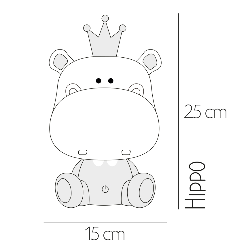 ONLI - Lampă de veghe pentru copii PUPPIES, LED dimabilă, 3W/230V, 25 cm, hipopotam/gri