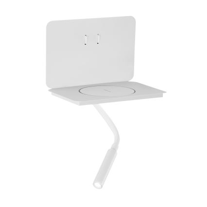 ONLI WIK – Lampă flexibilă LED cu poliță și încărcare wireless QI, LED/6,5W/230V + LED/3W, albă