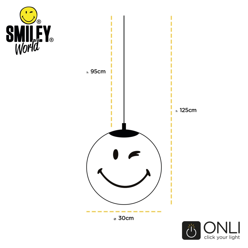 ONLI - lustră pentru copii SMILEY, pe cablu, 1xE27/15W/230V, galbenă