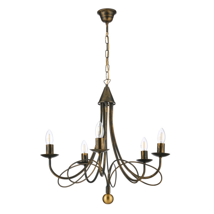 ONLI - Lustră suspendată pe lanț MILVIA, 5 x E14, 6W, 230V, bronz