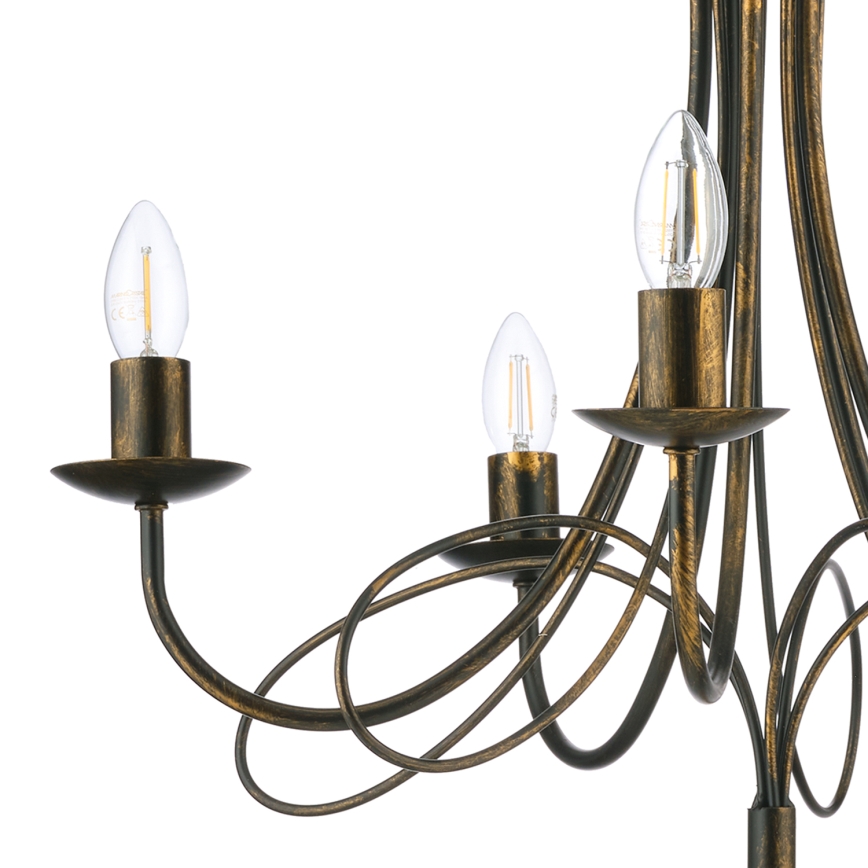 ONLI - Lustră suspendată pe lanț MILVIA, 5 x E14, 6W, 230V, bronz