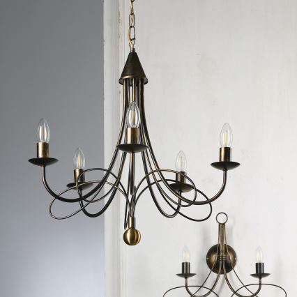 ONLI - Lustră suspendată pe lanț MILVIA, 5 x E14, 6W, 230V, bronz