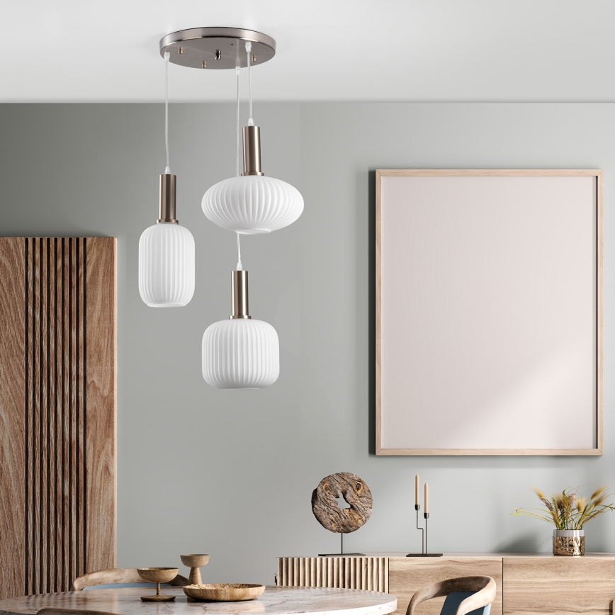 ONLI - Pendul DOROTY 3xE27/15W/230V, alb/crom lucios