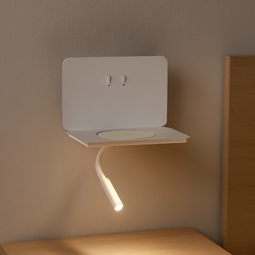 ONLI WIK – Lampă flexibilă LED cu poliță și încărcare wireless QI, LED/6,5W/230V + LED/3W, albă
