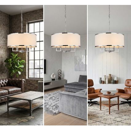 Open Design OR80209 - Lustră suspendată pe lanț CASA, 3xE14/12W/230V, crem/crom lucios