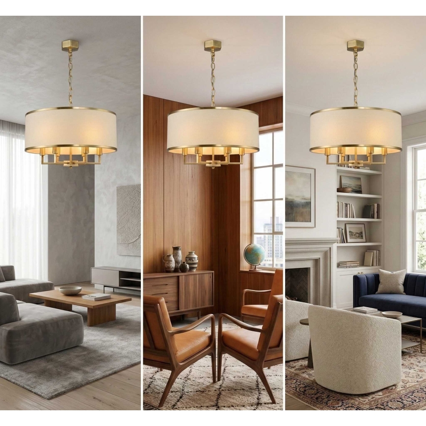 Open Design OR80230 - Lustră CASA suspendată cu lanț, 6xE14/15W/230V, cremă/alamă