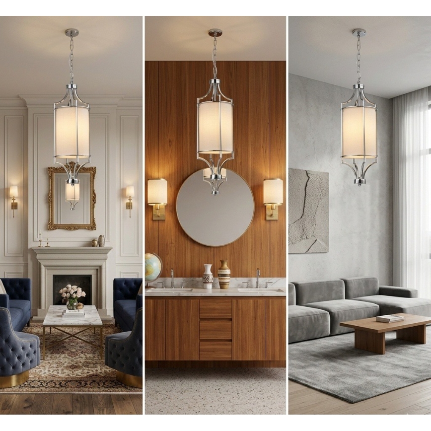 Open Design OR80551 - Lustră LUNGA pe lanț, 1xE27/15W/230V, crom lucios/alb