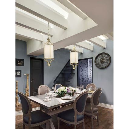 Open Design OR80568 - Lustră suspendată pe lanț LUNGA 1xE27/15W/230V, alamă/alb