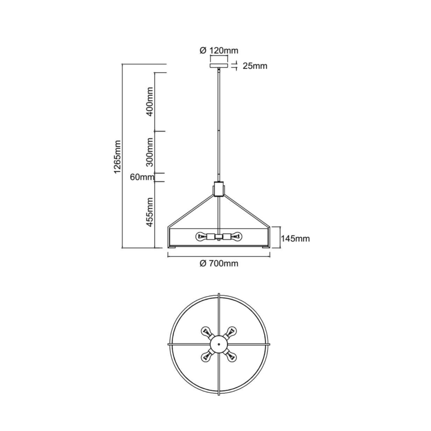 Open Design OR85662 - Lustru pe tijă DORETTO, 6xE27/15W/230V, Ø70 cm, auriu/alb
