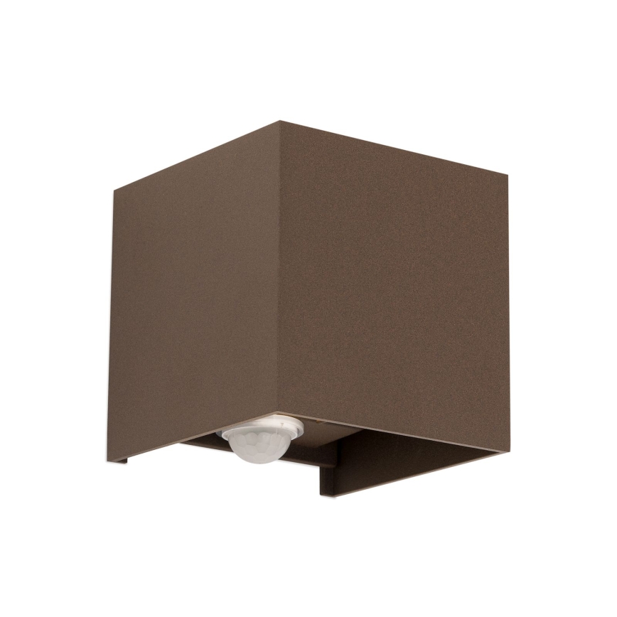 CUBE-S – Aplică de exterior LED, 13W, 230V, IP54, cu senzori de mișcare și de crepuscul, maro