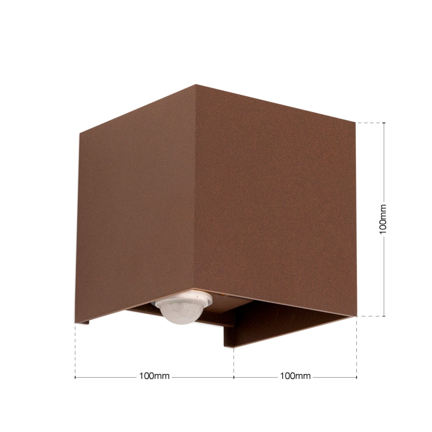 CUBE-S – Aplică de exterior LED, 13W, 230V, IP54, cu senzori de mișcare și de crepuscul, maro