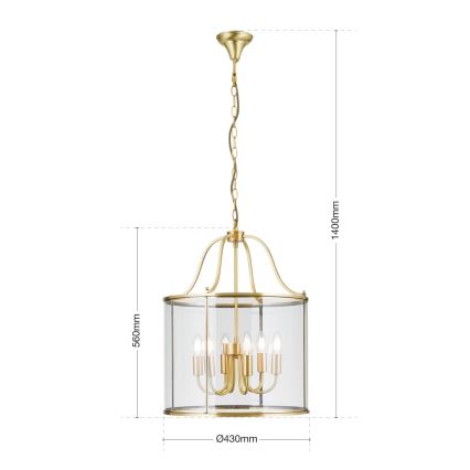 Candelabru BRUNO pe lanț, 6x E14, 40 W/bec, 230 V, Ø 43 cm, auriu