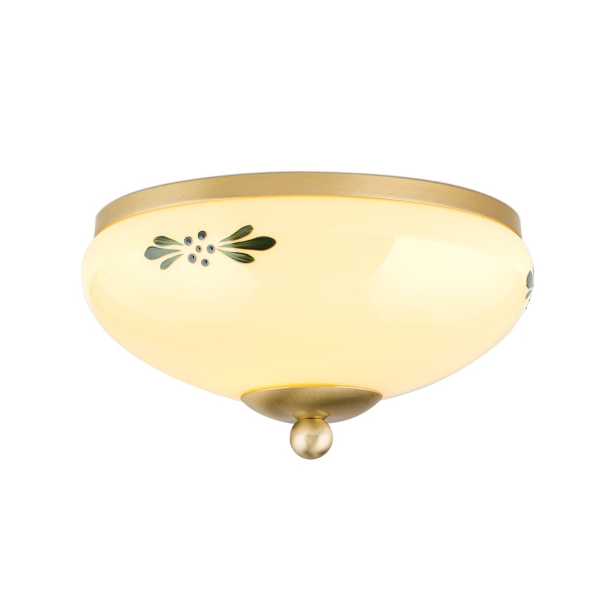 Plafonieră LANDHAUS, 1x E27/60W/230V, Ø 21 cm, alamă/bej/verde